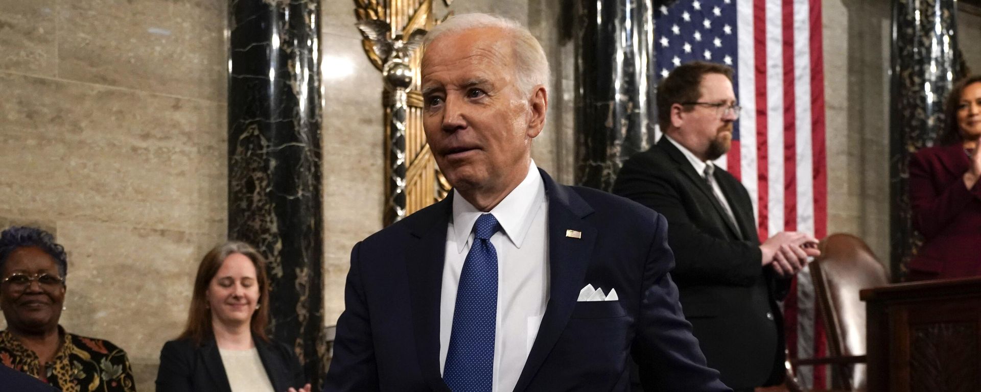 President Joe Biden walks from the podium after the State of the Union address to a joint session of Congress at the Capitol, Tuesday, Feb. 7, 2023, in Washington - Sputnik International, 1920, 08.02.2023