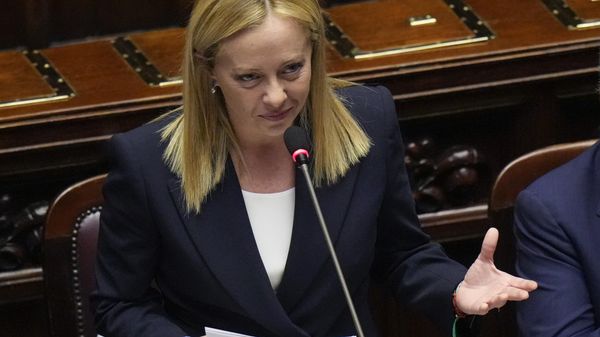 Italian Premier Giorgia Meloni addresses the lower Chamber ahead of a confidence vote for her Cabinet, Tuesday, Oct. 25, 2022.  - Sputnik International