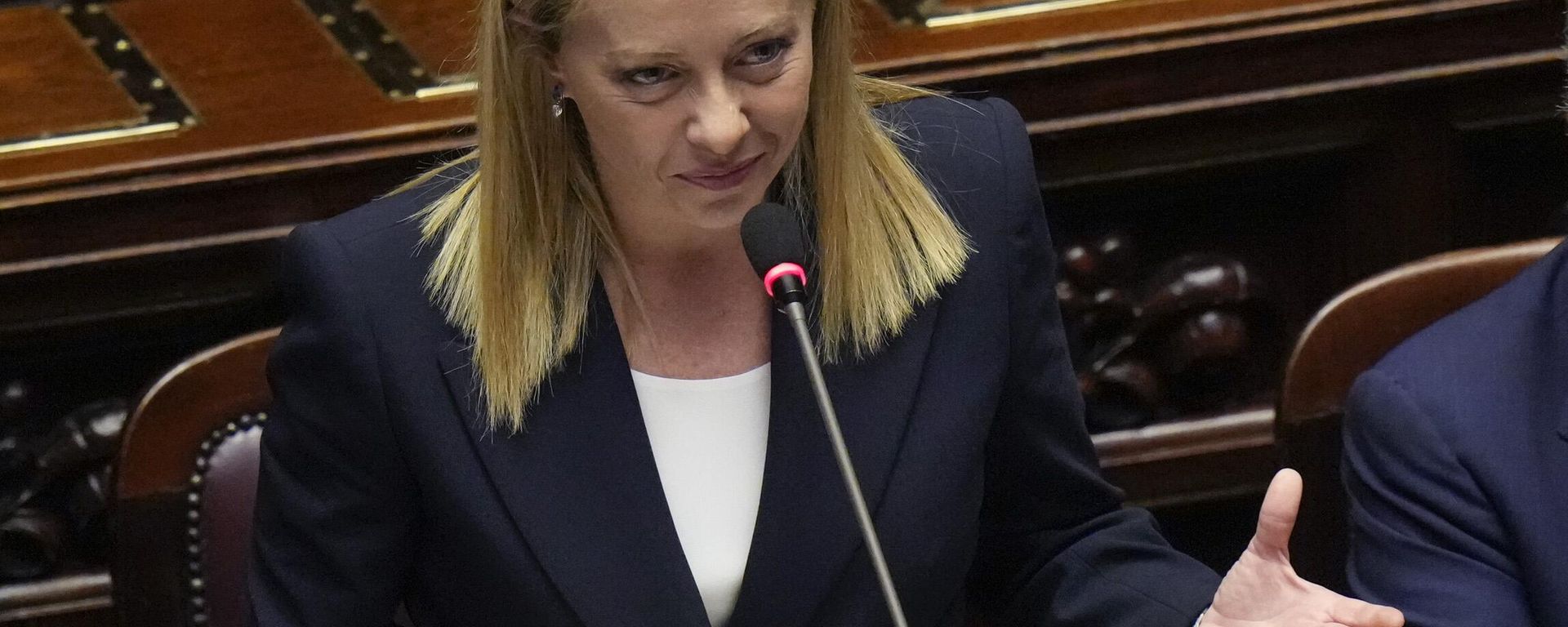 Italian Premier Giorgia Meloni addresses the lower Chamber ahead of a confidence vote for her Cabinet, Tuesday, Oct. 25, 2022. Italian Premier Giorgia Meloni addresses the lower Chamber ahead of a confidence vote for her Cabinet, Tuesday, Oct. 25, 2022. - Sputnik International, 1920, 03.11.2023