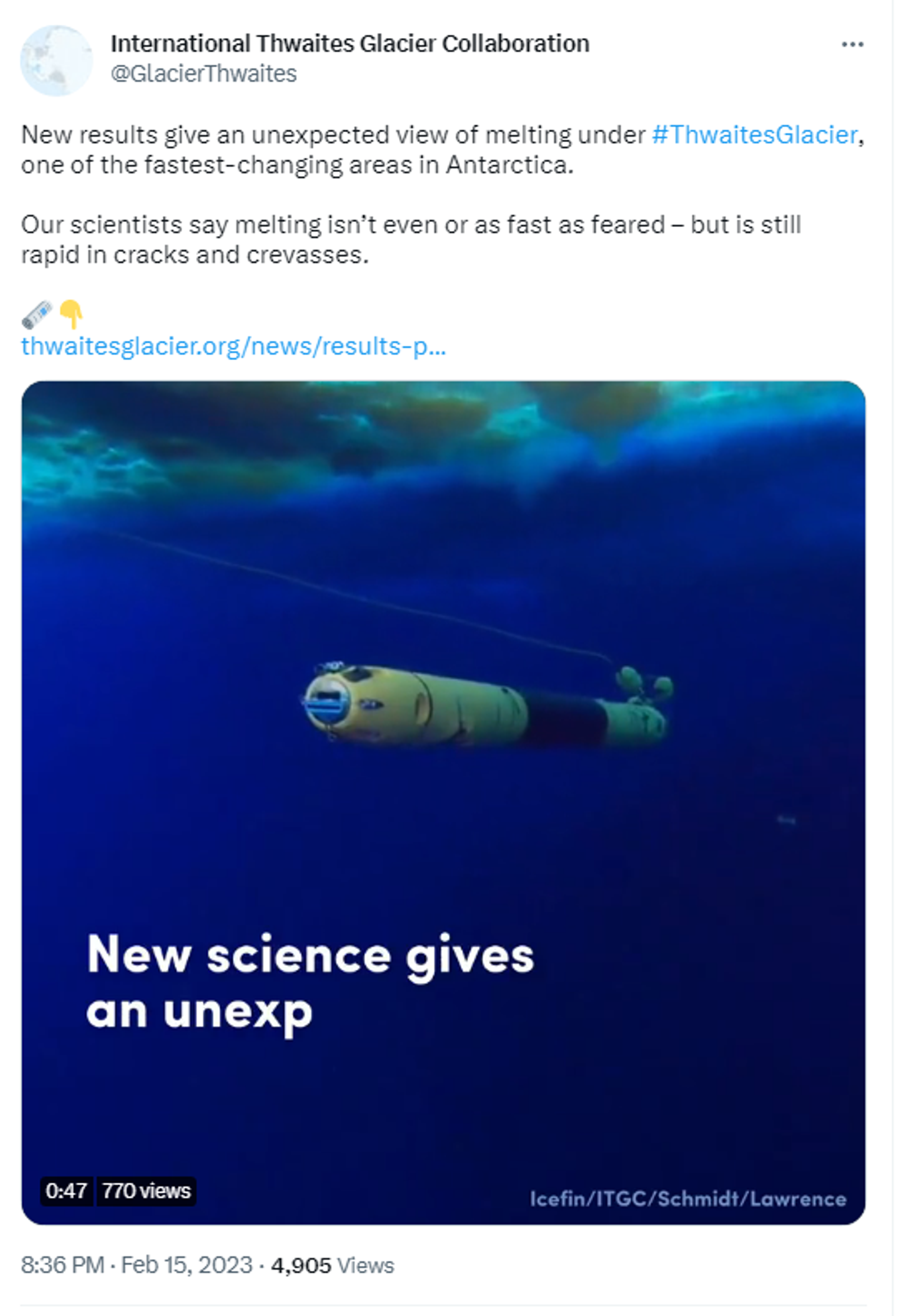 Screenshot of Twitter post by International Thwaites Glacier Collaboration. - Sputnik International, 1920, 16.02.2023