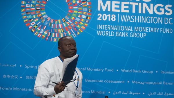 Kenneth Ofori-Atta, Finance Minister of Ghana and Second Vice-Chair of the G-24, holds a press conference during the 2018 Spring Meetings of the International Monetary Fund and World Bank Group at IMF Headquarters in Washington, DC, April 19, 2018. - Sputnik International