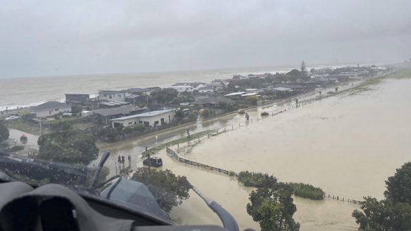In this image released by the New Zealand Defense Force on Wednesday, Feb. 15, 2023, homes in the Esk Valley, near Napier, New Zealand, are flooded. The New Zealand government declared a national state of emergency Tuesday after Cyclone Gabrielle battered the country's north in what officials described as the nation's most severe weather event in years. (New Zealand Defense Force via AP) - Sputnik International