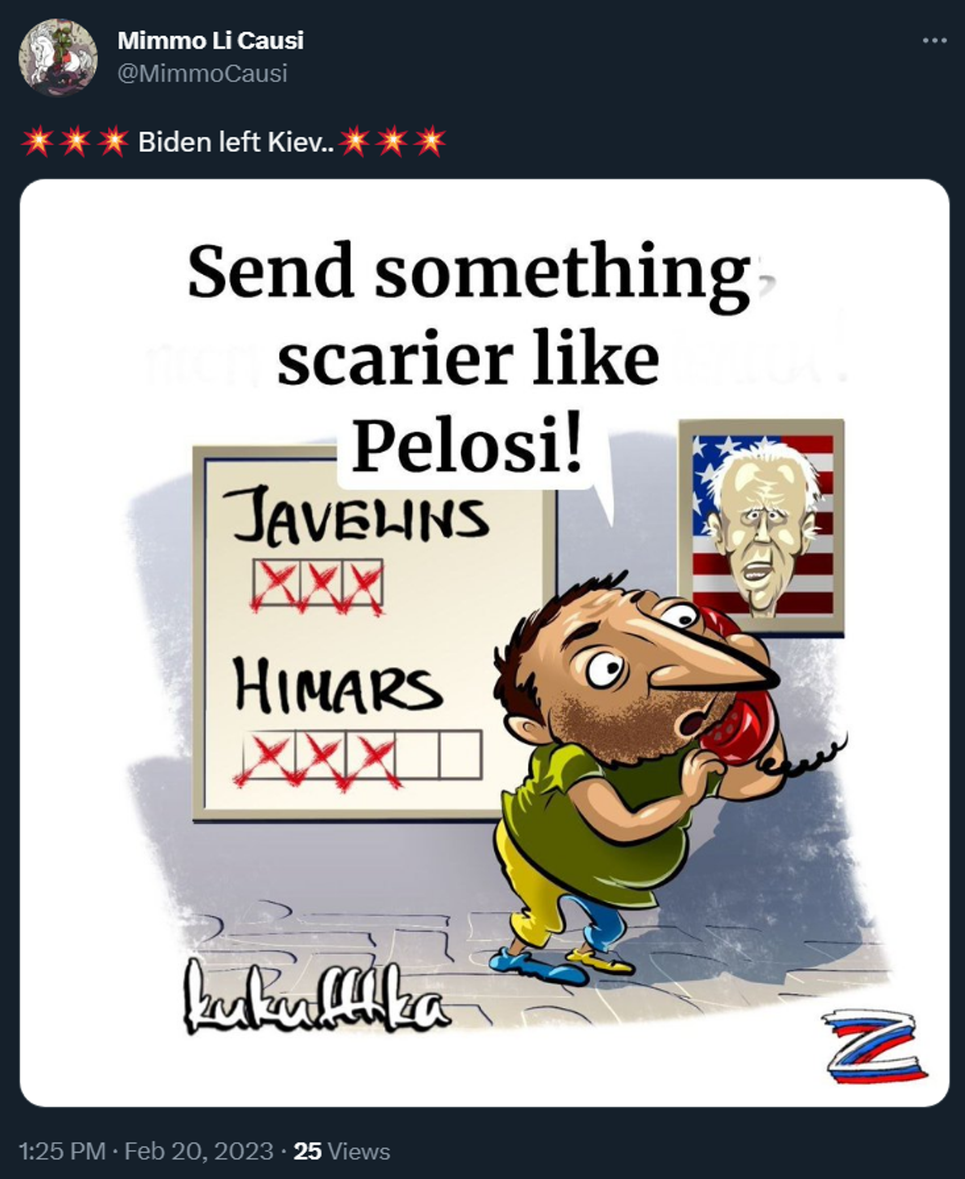 A tweeted cartoon ridiculing Ukrainian President Volodymyr Zelensky's relationship with US President Joe Biden - Sputnik International, 1920, 20.02.2023