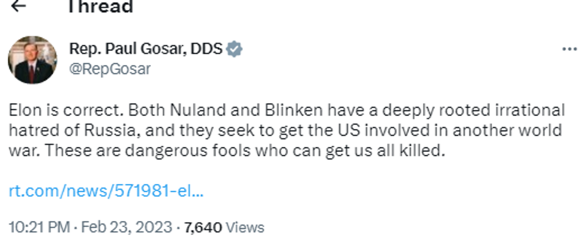 Screenshot of Twitter account of Paul Gosar (R-Ariz.). - Sputnik International, 1920, 24.02.2023