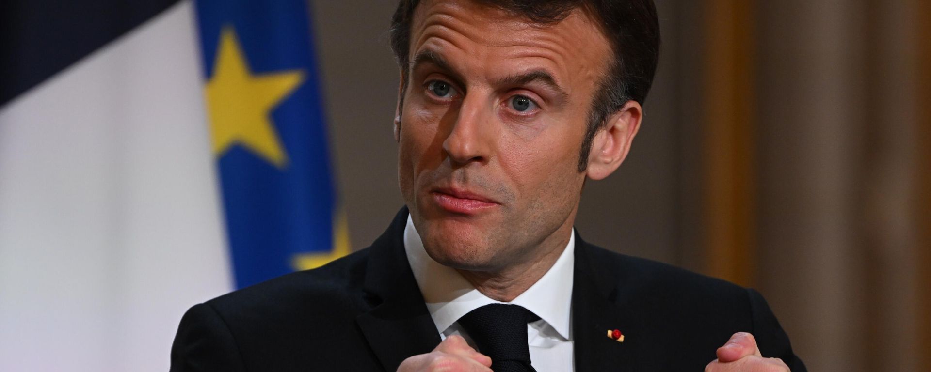 French President Emmanuel Macron delivers a speech ahead of his visit in Central Africa, at the Elysee Palace in Paris, Monday, Feb. 27, 2023 - Sputnik International, 1920, 02.03.2023