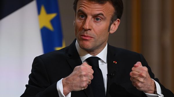 French President Emmanuel Macron delivers a speech ahead of his visit in Central Africa, at the Elysee Palace in Paris, Monday, Feb. 27, 2023 - Sputnik International