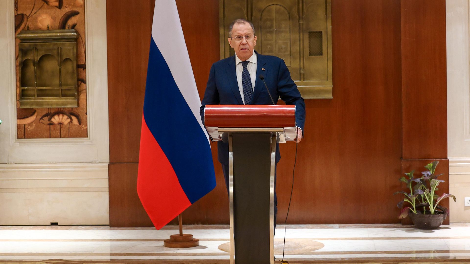 In this handout photo released by the Russian Foreign Ministry, Russian Foreign Minister Sergey Lavrov talks to the media after the G20 Foreign Ministers' Meeting (G20 FMM), in New Delhi, India. Editorial use only, no archive, no commercial use.
 - Sputnik International, 1920, 20.03.2023