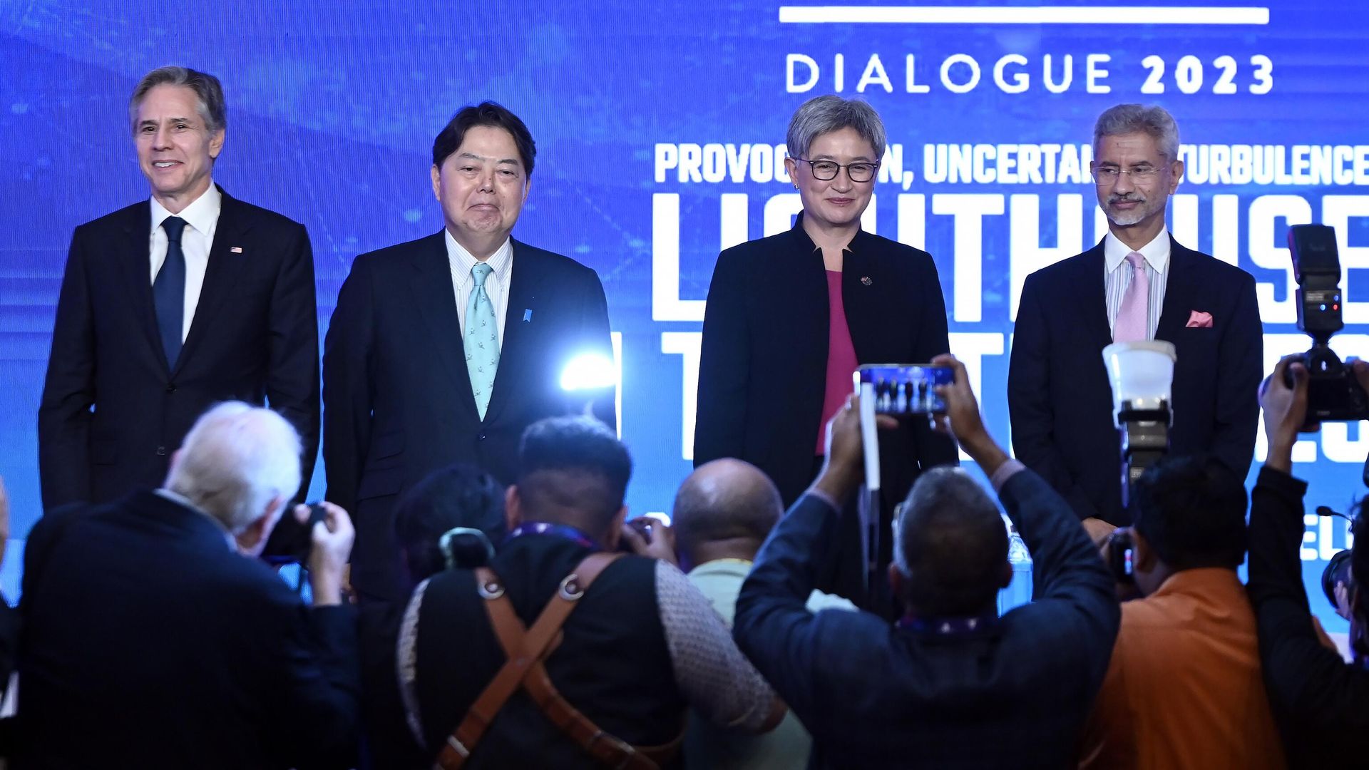 U.S. Secretary of State Antony Blinken, Japanese Foreign Minister Yoshimasa Hayashi, Australian Foreign Minister Penny Wong and Indian Foreign Minister Subrahmanyam Jaishankar attend a Quad ministers' panel at the Taj Palace Hotel in New Delhi - Sputnik International, 1920, 03.03.2023