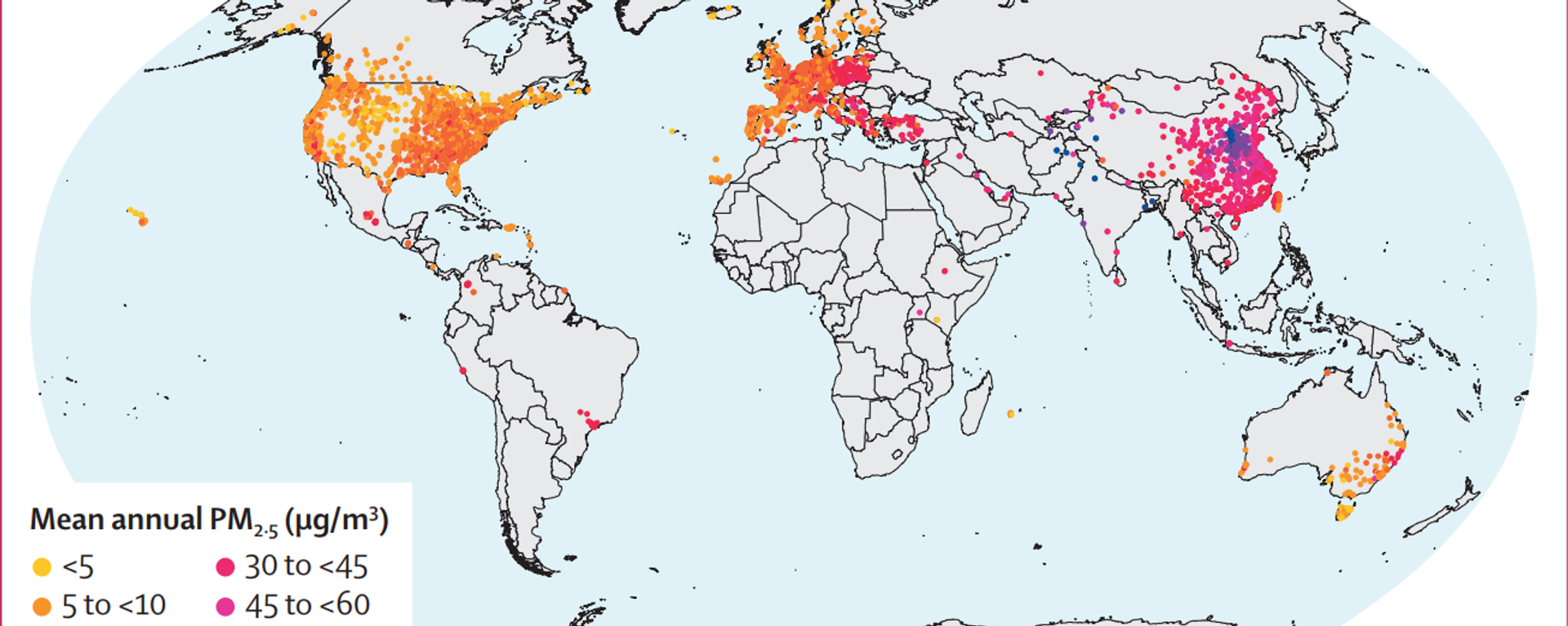 Global monitor station distribution and mean annual PM2,5 concentration over two decades (2000–19) - Sputnik International, 1920, 07.03.2023