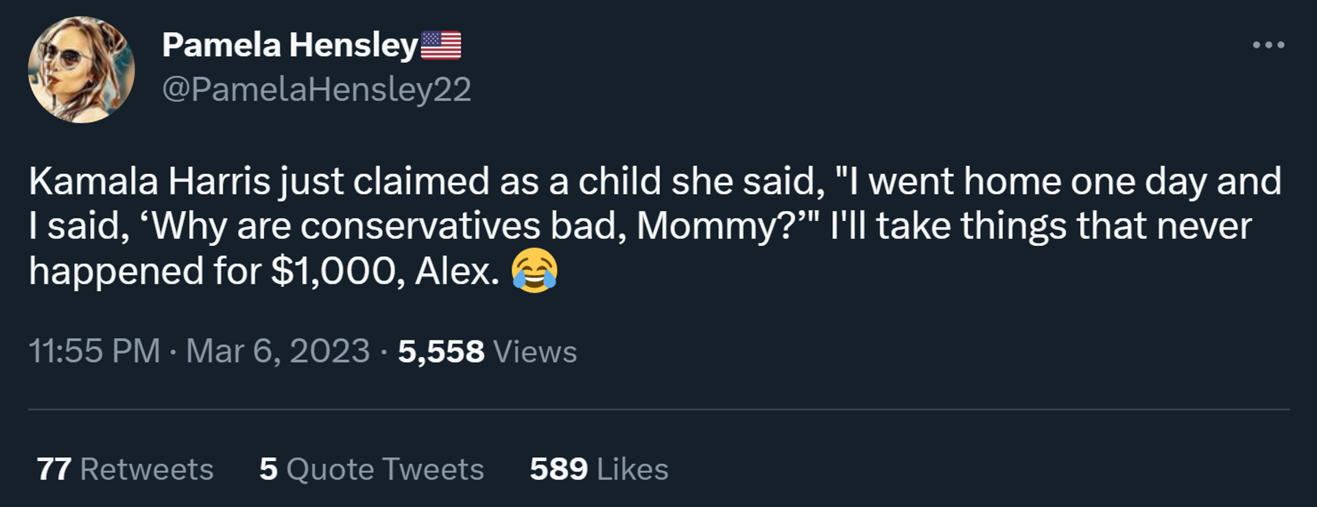 A tweet ridiculing US Vice-President Kamala Harris' claim that as a child she asked her mother why conservatives were bad - Sputnik International, 1920, 07.03.2023
