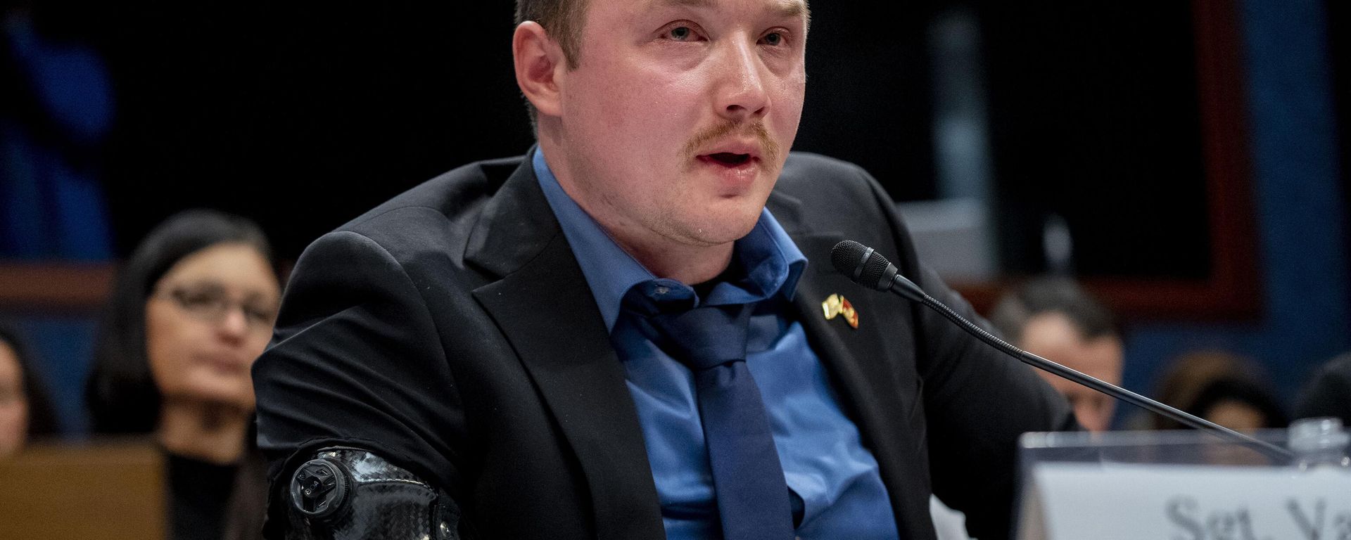 Former Marine Sgt. Tyler Vargas-Andrews, becomes emotional as he recounts his story during a House Committee hearing on the US evacuation from Afghanistan, Wednesday, March 8, 2023. - Sputnik International, 1920, 08.03.2023