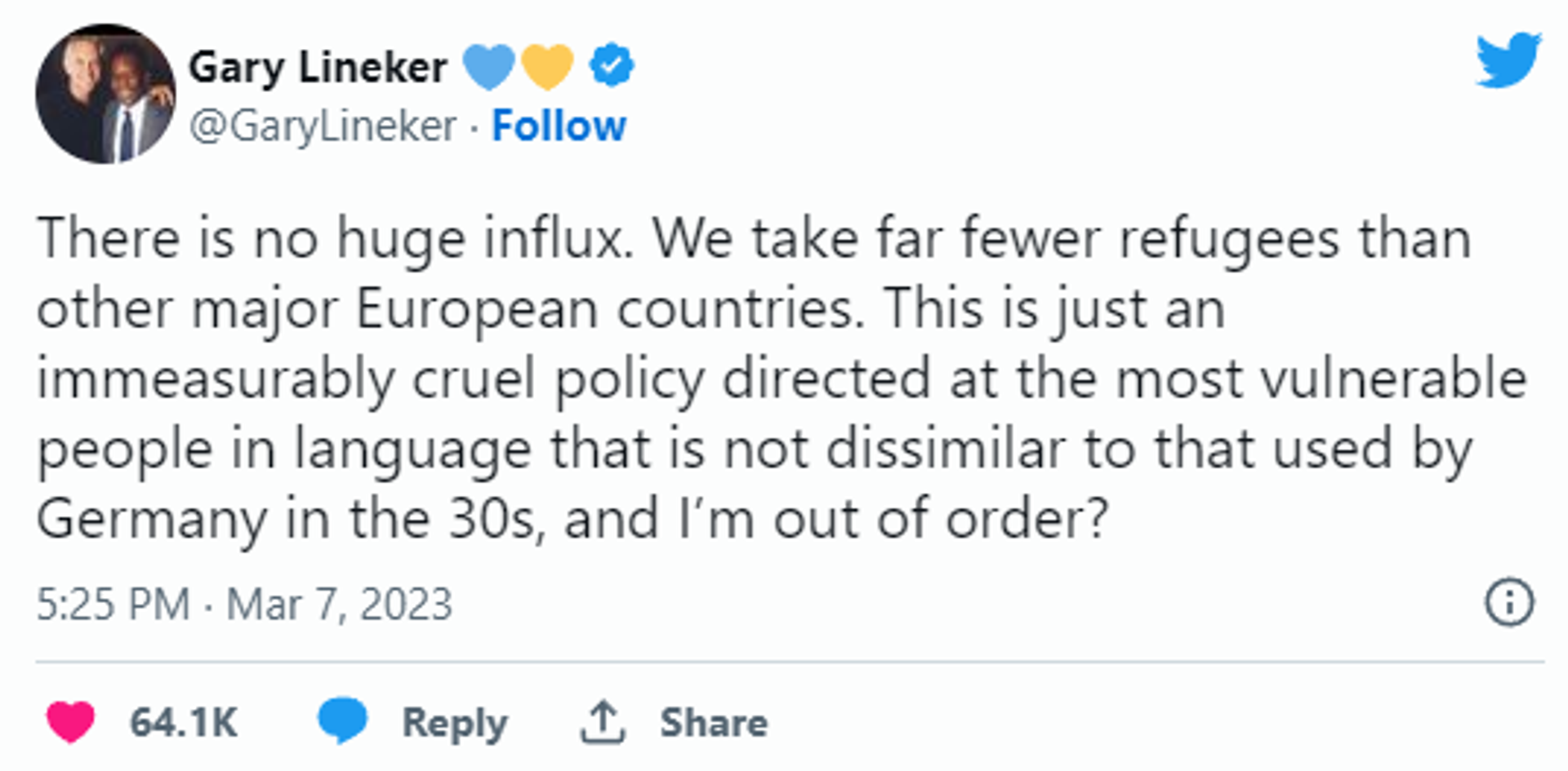 Original tweet of Gary Lineker, which resulted in his suspension. - Sputnik International, 1920, 12.03.2023