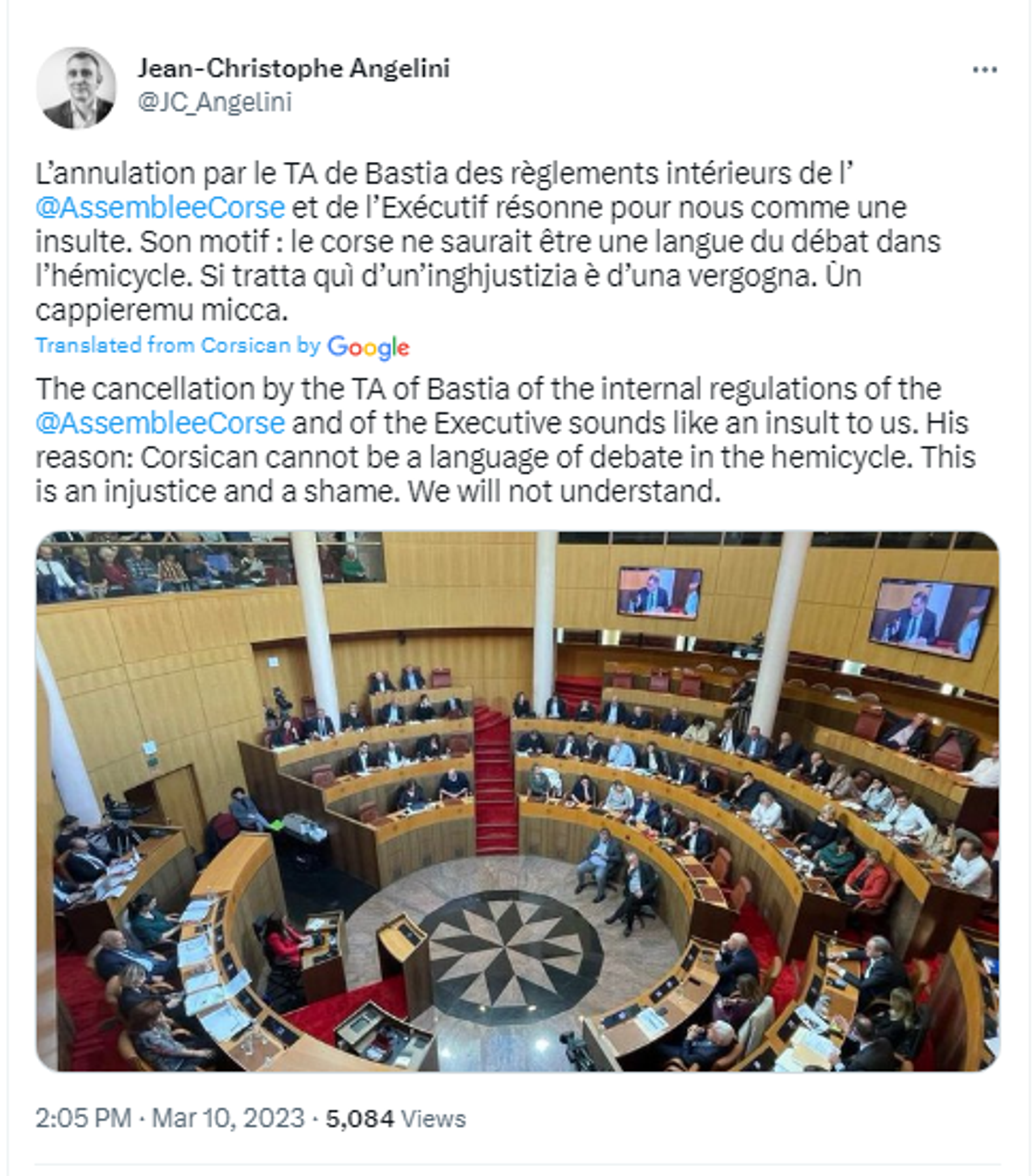 Screenshot of Twitter post by Jean-Christophe Angelini, leader of Partitu di a Nazione Corsa, PNC. - Sputnik International, 1920, 11.03.2023