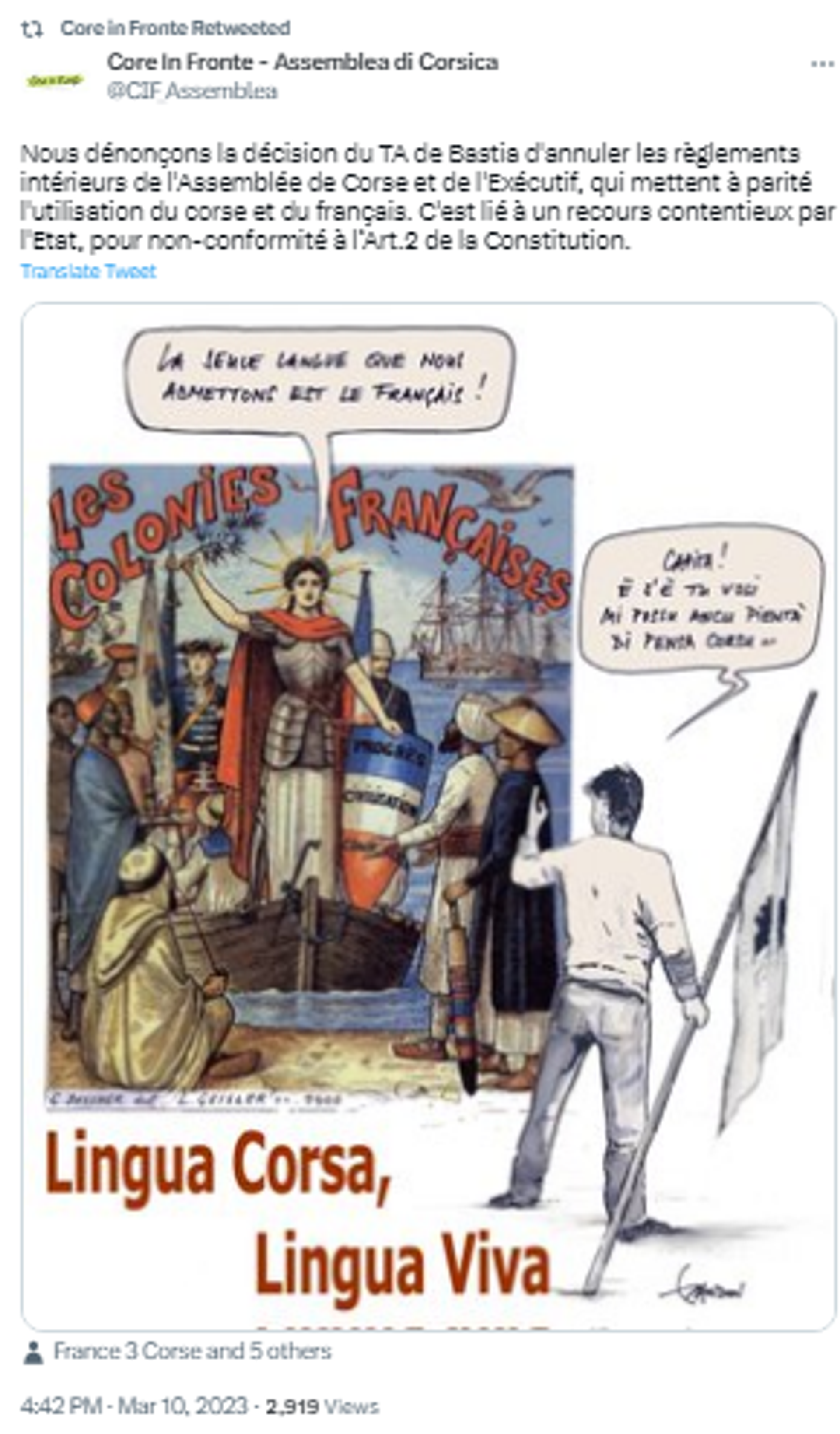 Screenshot of Twitter post by Corsica's Core in Fronte party. - Sputnik International, 1920, 11.03.2023