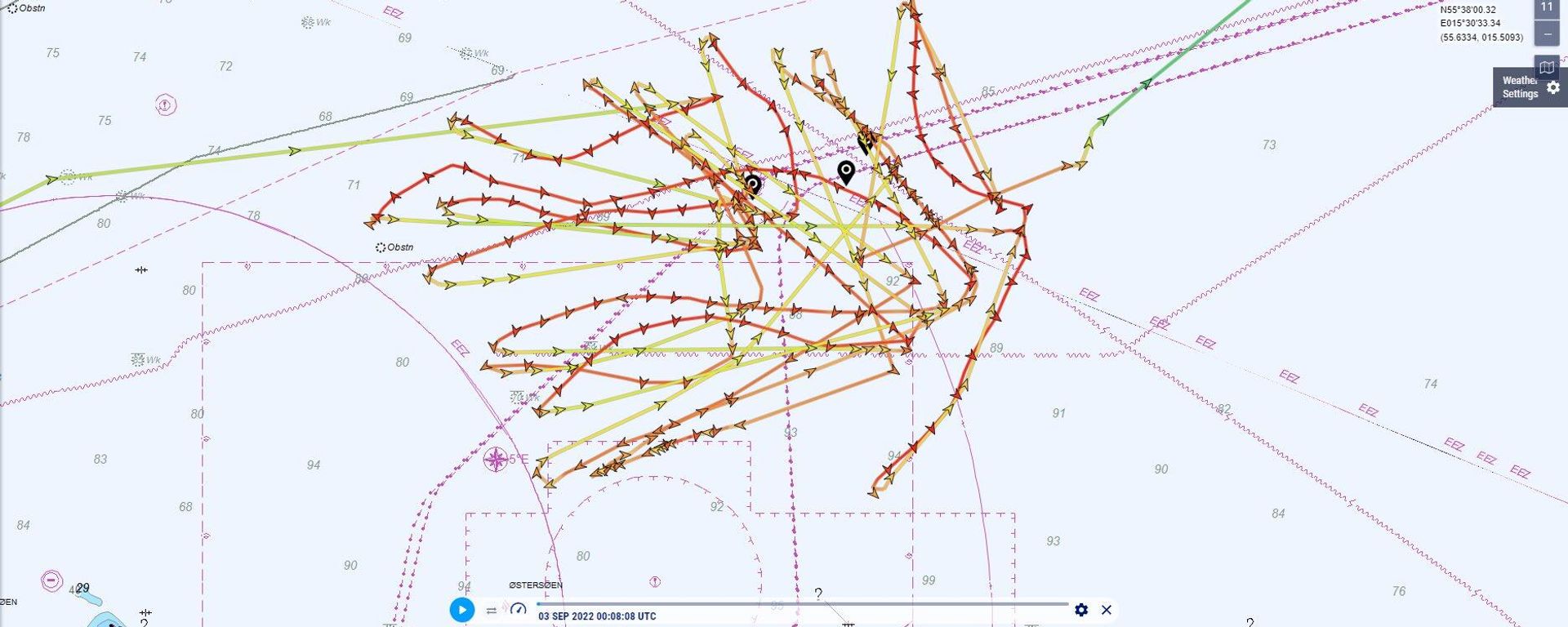 Minerva Julie's whereabouts between September 6 and 13, 2022 near the sites of the Nord Stream explosions. - Sputnik International, 1920, 11.03.2023