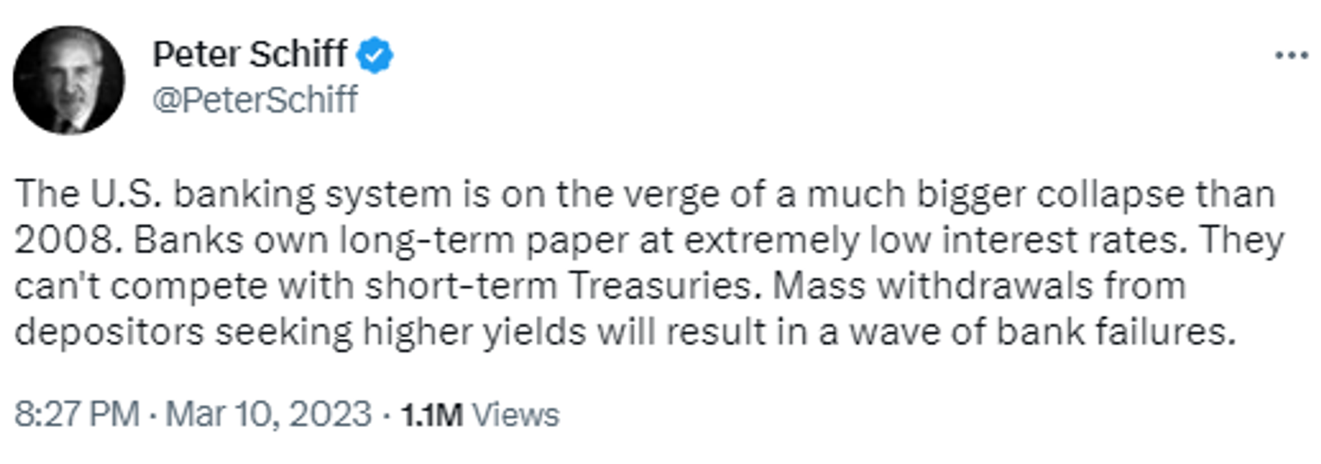 Twitter screenshot of post by Peter Schiff, an American stock broker, CEO and chief global strategist of Euro Pacific Capital Inc. - Sputnik International, 1920, 11.03.2023