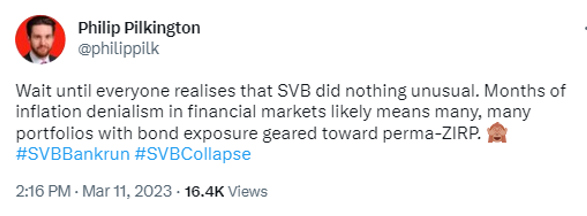 Screenshot of Twitter post by Philip Pilkington, Irish economist working in investment finance.  - Sputnik International, 1920, 11.03.2023