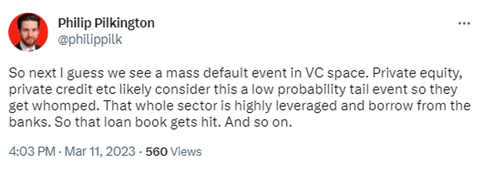 Screenshot of Twitter post by Philip Pilkington, Irish economist working in investment finance.  - Sputnik International, 1920, 11.03.2023