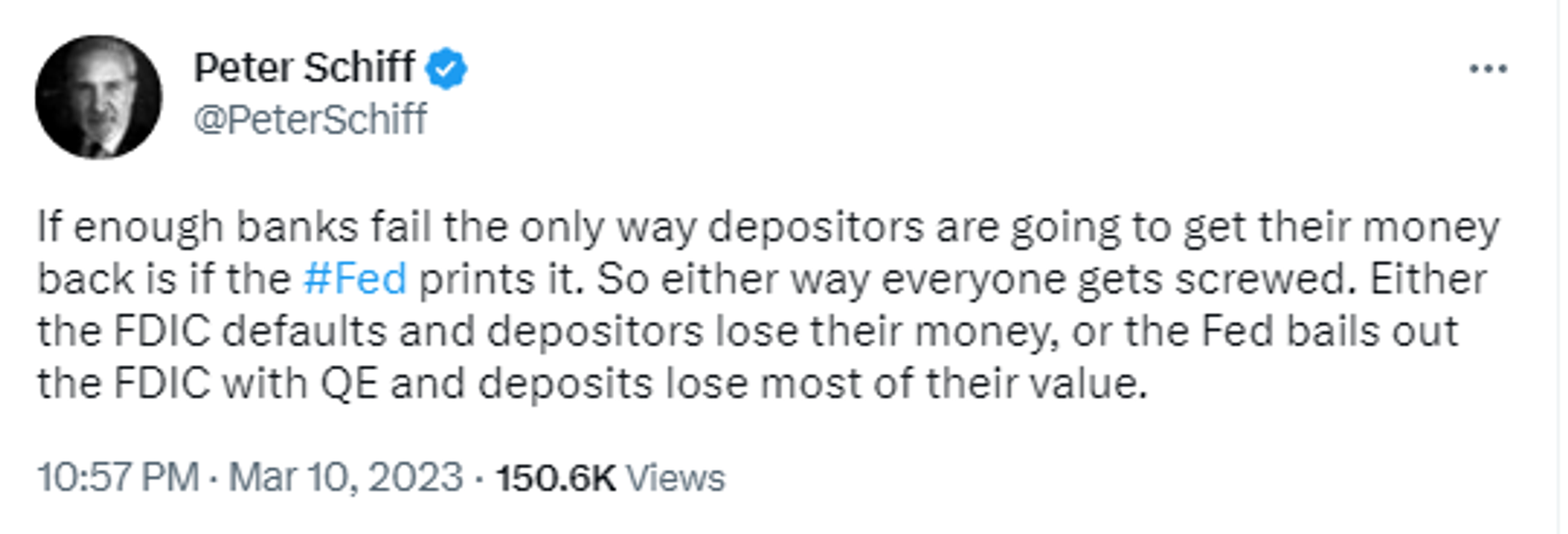 Screenshot of Twitter post by Peter Schiff, CEO and chief global strategist of Euro Pacific Capital - Sputnik International, 1920, 11.03.2023
