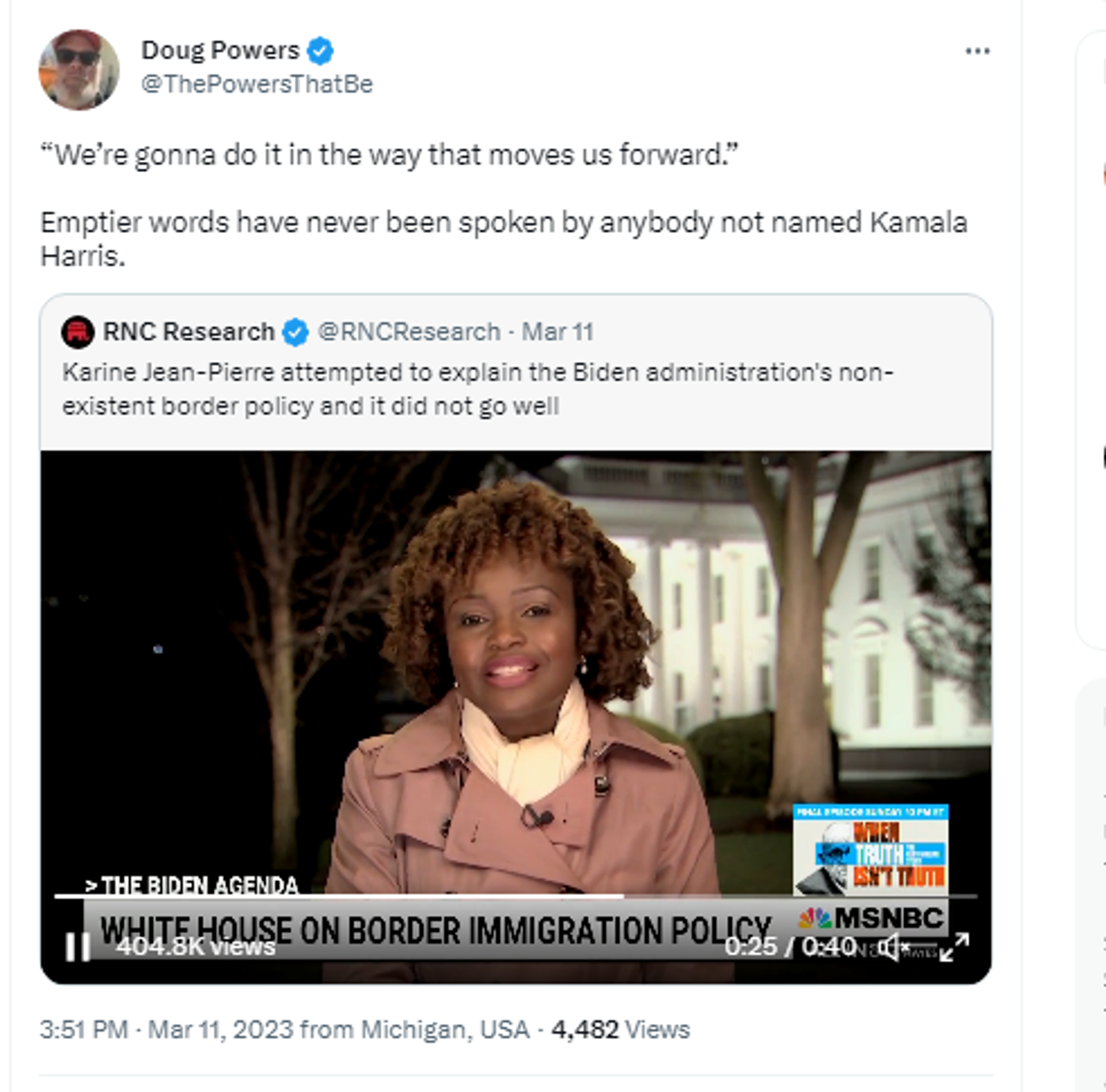 Twitter screenshot, featuring White House Press Secretary Karine Jean-Pierre. Twitter screenshot, featuring White House Press Secretary Karine Jean-Pierre. - Sputnik International, 1920, 12.03.2023