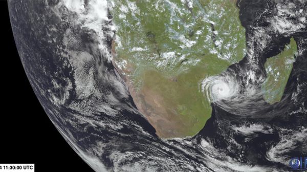 This image from Meteosat-9 satellite shows Tropical Cyclone Freddy, center right, and Mozambique on Friday, Feb. 24, 2023. - Sputnik International