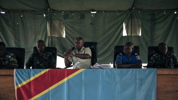 Military magistrates address the defendants during a court hearing for the murder of former Italian ambassador to the Democratic Republic of Congo Luca Attanasio at the Ndolo military prison in Kinshasa on February 15, 2023 - Sputnik International