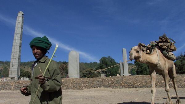 A Ethiopian man leads his camel past the numerous Obelisk stele in Aksum some 500 kilometers north of the Ethiopian capital Addis Abba, in this Thursday Jan. 17 , 2002 file photo - Sputnik International