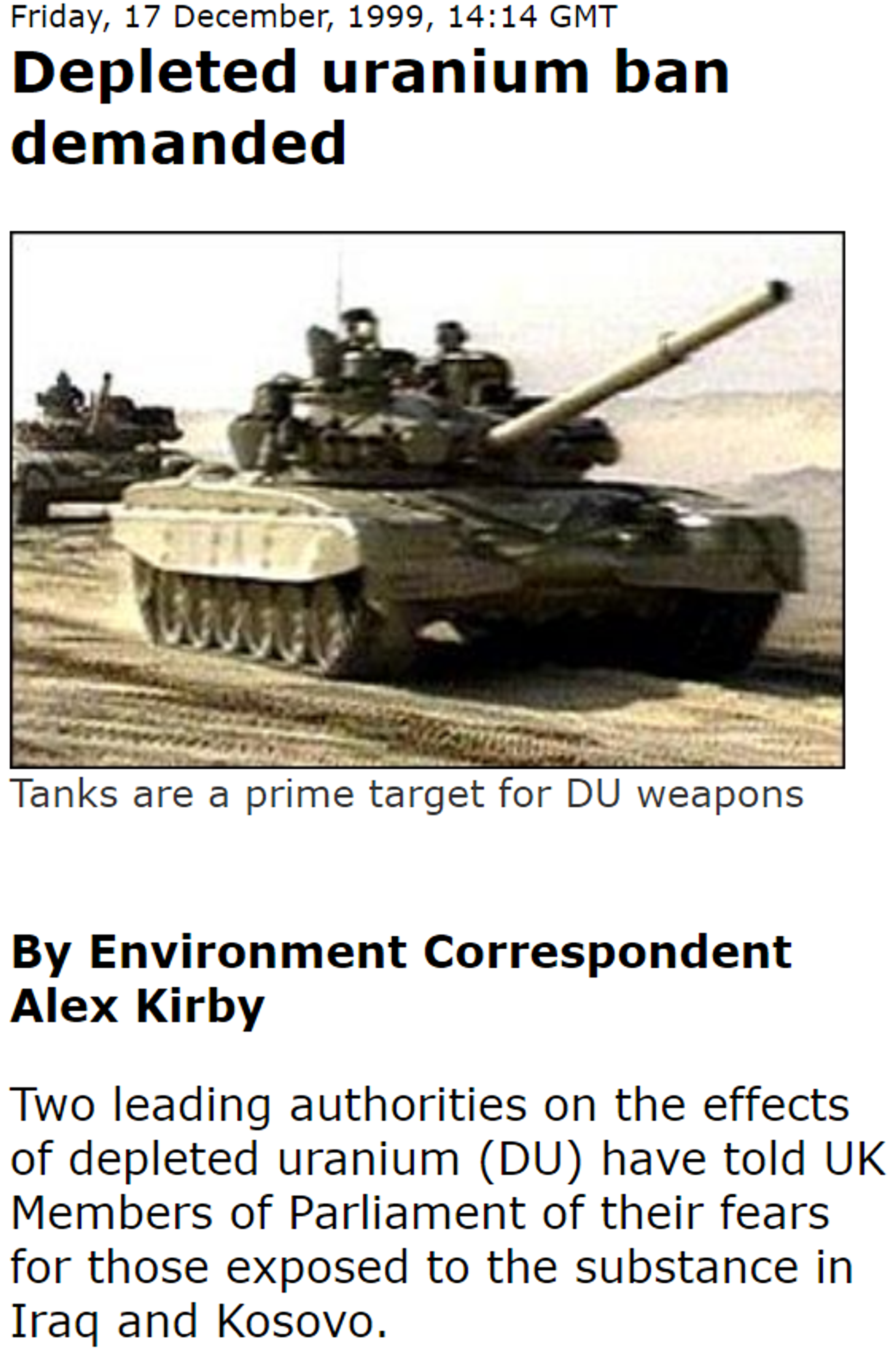 A BBC report from 1999 on calls for a ban on depleted uranium munitions - Sputnik International, 1920, 22.03.2023