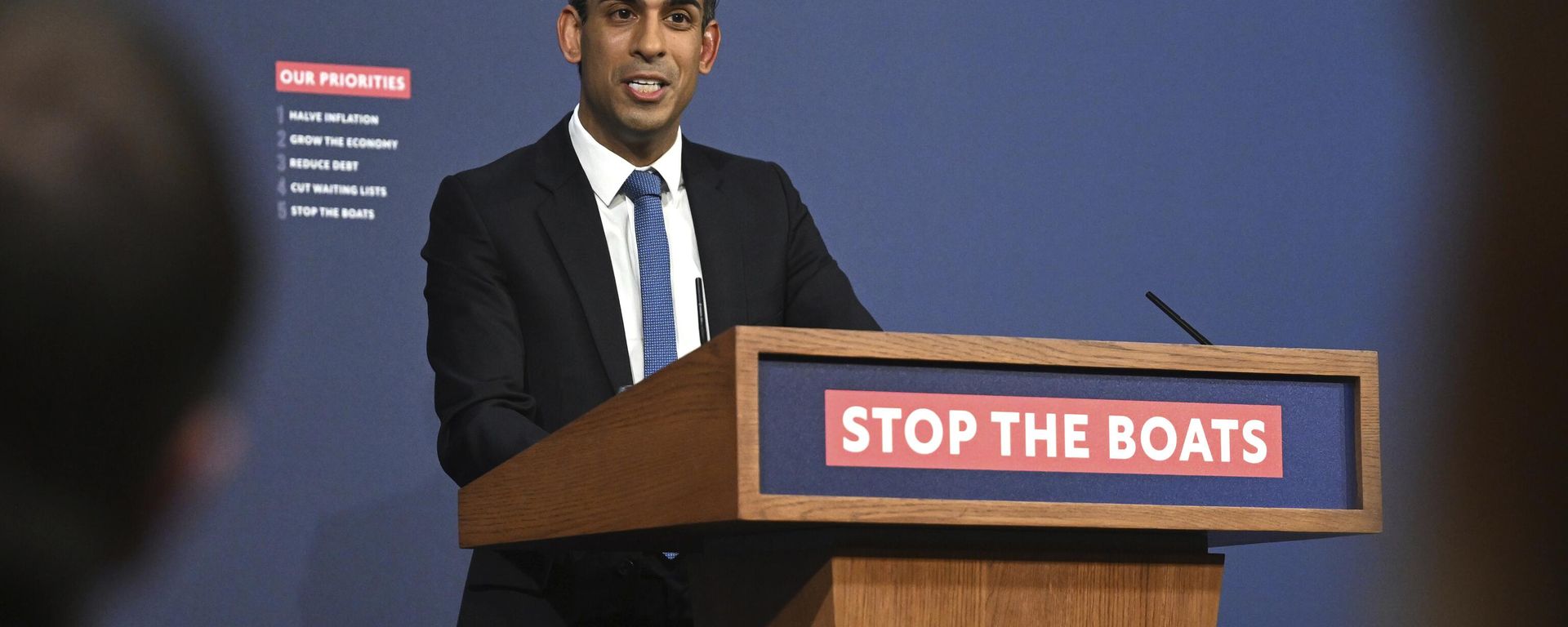 Britain's Prime Minister Rishi Sunak speaks during a press conference following the launch of new legislation on migrant channel crossings at Downing Street, London, Tuesday, March 7, 2023.  - Sputnik International, 1920, 01.04.2023
