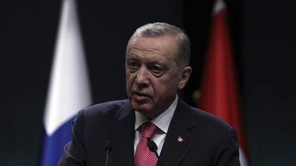 Turkish President Recep Tayyip Erdogan speaks to the media during a joint press conference with Finland's President Sauli Niinisto, at the presidential palace in Ankara, Turkey, Friday, March 17, 2023. Turkey's President Recep Tayyip Erdogan said Friday that his government would move forward with ratifying Finland's NATO application, paving the way for the country to join the military bloc ahead of Sweden.  - Sputnik International