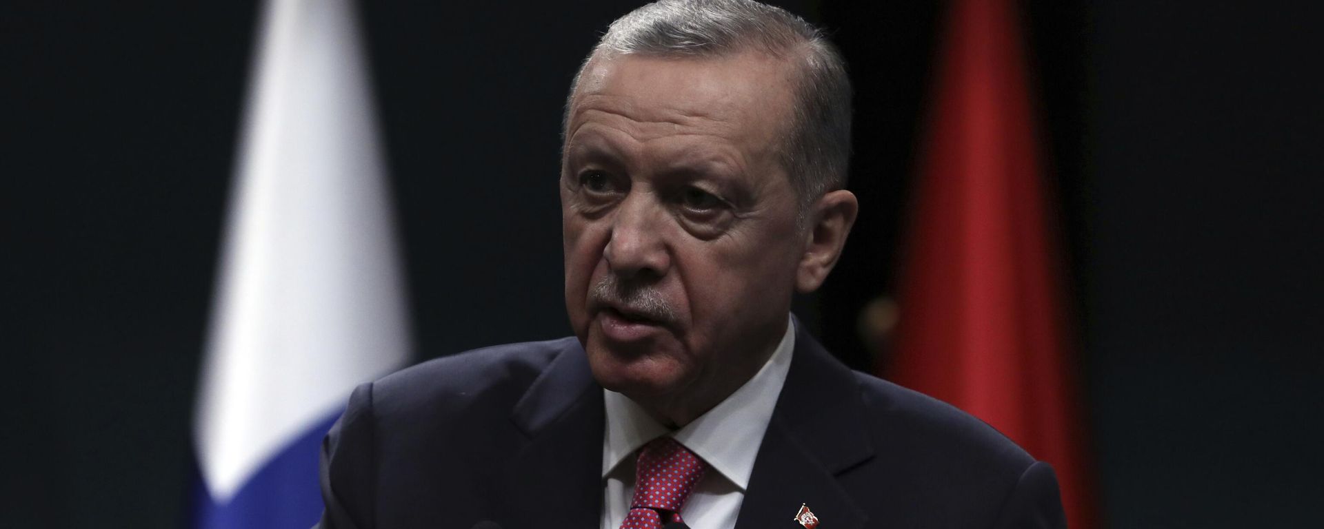 Turkish President Recep Tayyip Erdogan speaks to the media during a joint press conference with Finland's President Sauli Niinisto, at the presidential palace in Ankara, Turkey, Friday, March 17, 2023. Turkey's President Recep Tayyip Erdogan said Friday that his government would move forward with ratifying Finland's NATO application, paving the way for the country to join the military bloc ahead of Sweden.  - Sputnik International, 1920, 03.04.2023
