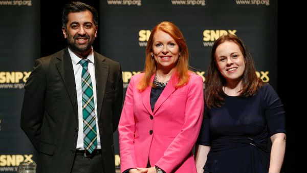 Contenders to become the leader of the Scottish National Party (SNP), and Scotland's First Minister, SNP MSP Ash Regan (C), Scotland's Finance Minister and SNP MSP Kate Forbes (R), and Scotland's Health Minister and SNP MSP Humza Yousaf pose for a photograph at a SNP leadership hustings in Aberdeen on March 12, 2023. - Sputnik International