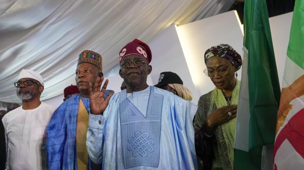 Bola Tinubu of the All Progressives Congress, center, accompanied by his wife Oluremi Tinubu, right, leaves the party's campaign headquarters after winning the presidential elections in Abuja, Nigeria, Wednesday, March 1, 2023 - Sputnik International