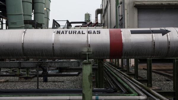 A picture taken on September 29, 2015, shows a gas pipeline at the Afam VI power plant in Port Harcourt on September 29, 2015. Afam VI power plant is owned by the Shell Petroleum Development Company of Nigeria (SPDC) and maintained by Dietsmann company - Sputnik International