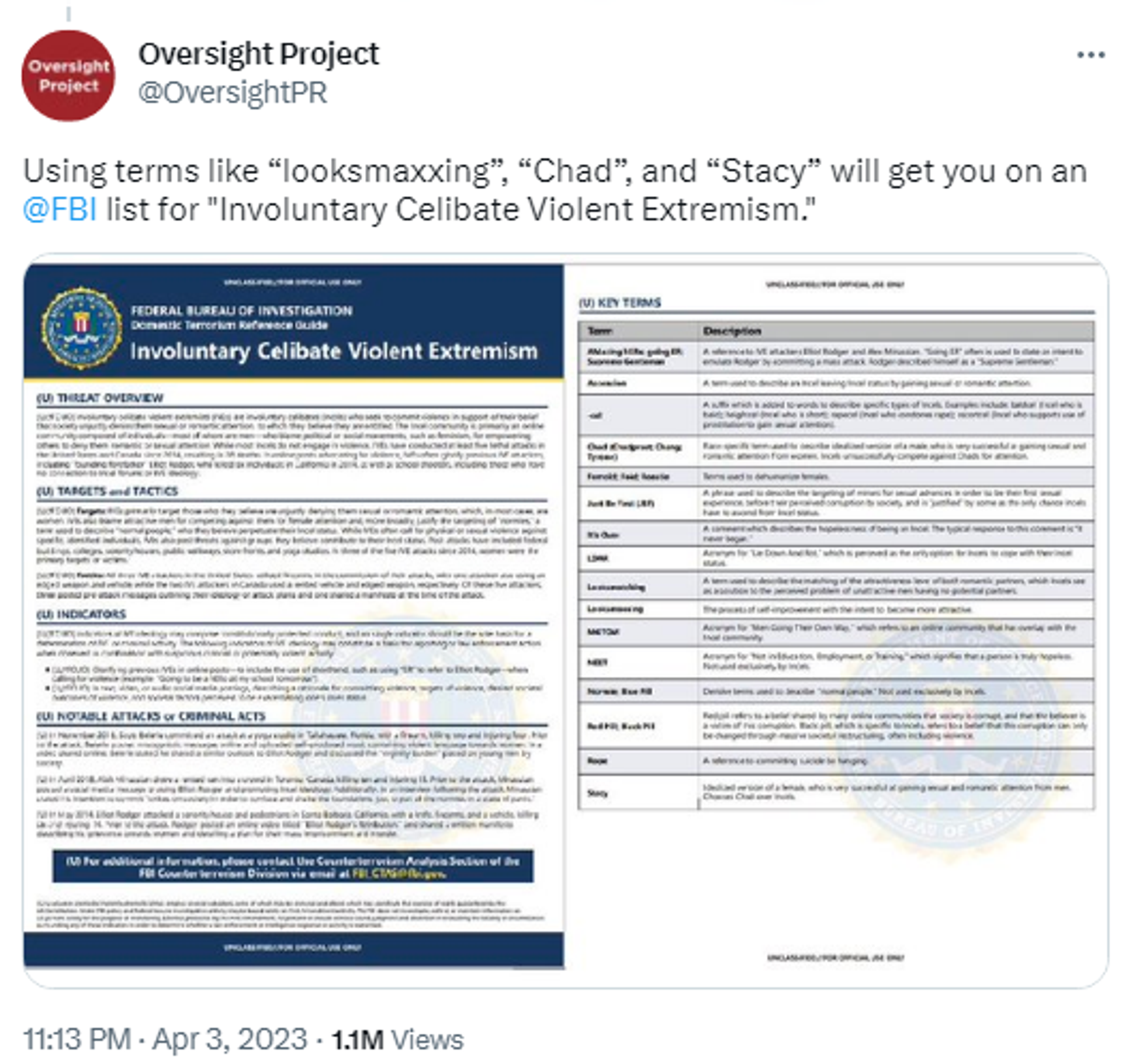 Screenshot of Twitter post by the Heritage Foundation’s Oversight Project. - Sputnik International, 1920, 10.04.2023