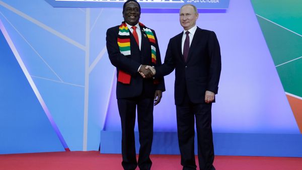 Russian President Vladimir Putin and Zimbabwe's President Emerson Dambudzo Mnangagwa at the ceremony of the official meeting of heads of state and government of the participating states of the Russia-Africa summit.  - Sputnik International