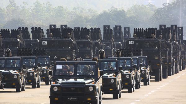 Myanmar military officers leave the venue during a parade to commemorate Myanmar's 78th Armed Forces Day in Naypyitaw, Myanmar, Monday, March 27, 2023. - Sputnik International