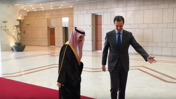 Syrian President Bashar Assad meets with Saudi Foreign Minister Prince Faisal bin Farhan in Damascus, Tuesday April 18, 2023. Syrian President Bashar Assad meets with Saudi Foreign Minister Prince Faisal bin Farhan in Damascus, Tuesday April 18, 2023. - Sputnik International