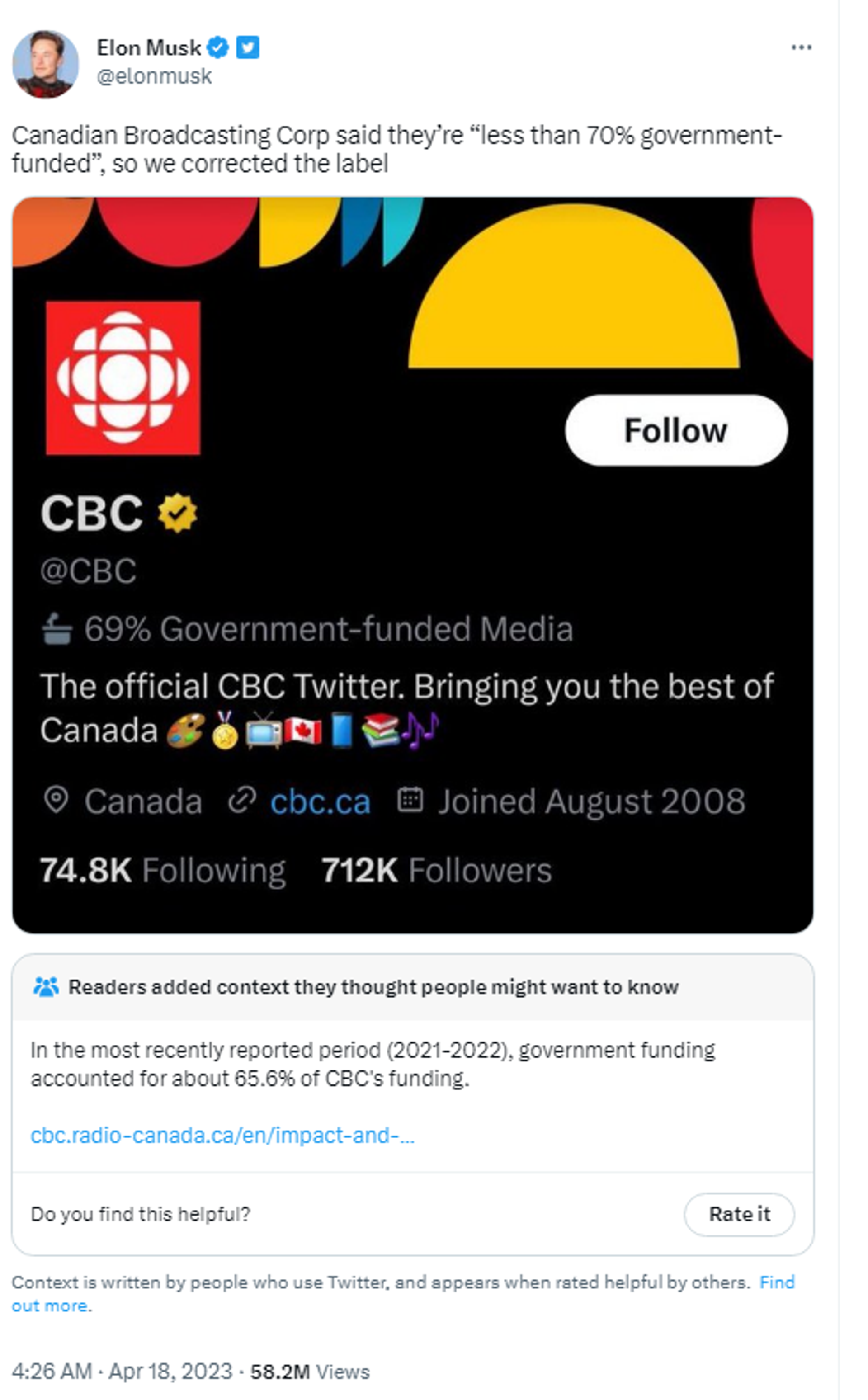 Screenshot of Elon Musk's Twitter account. - Sputnik International, 1920, 19.04.2023