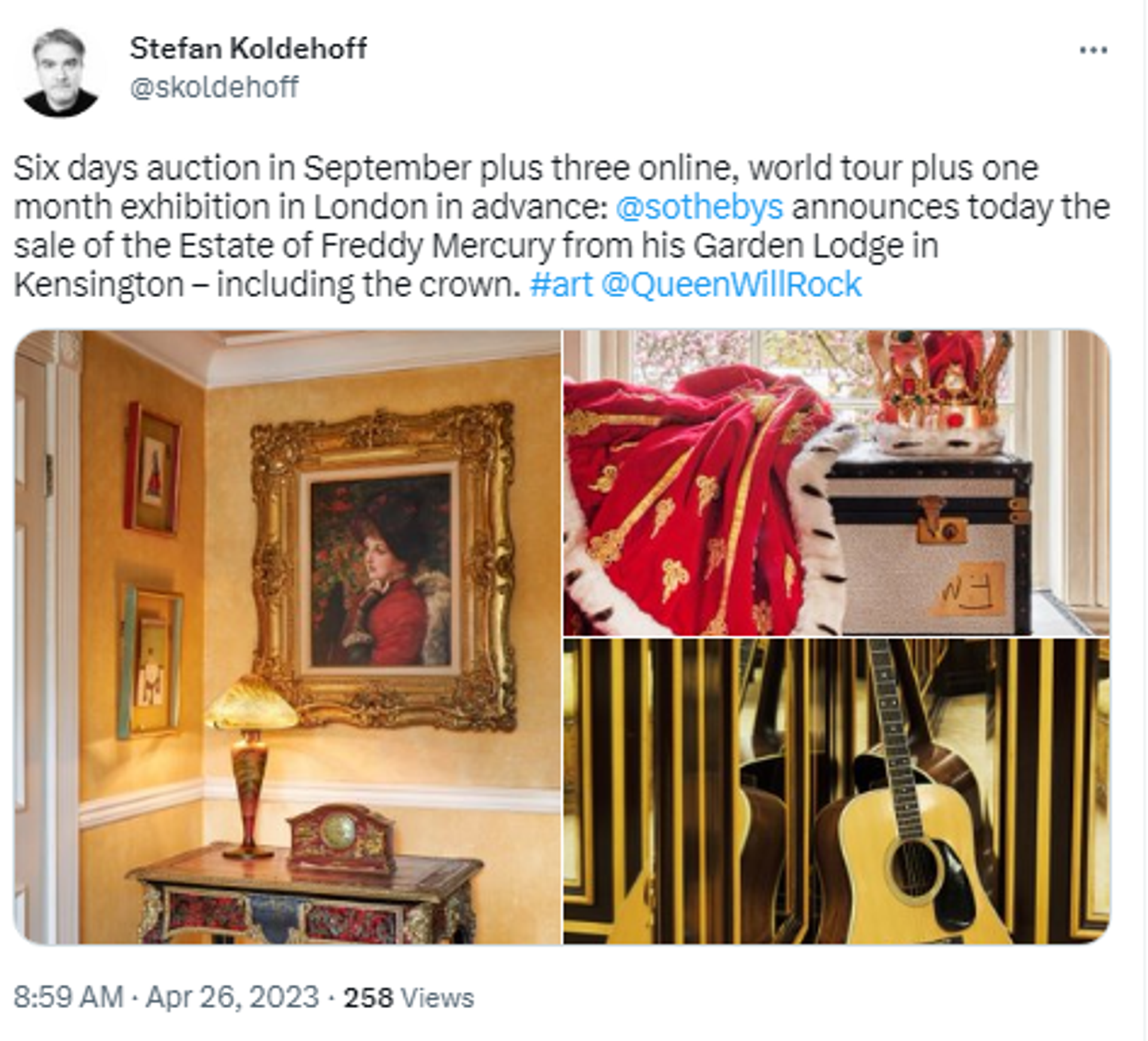 Twitter screenshot showing interior of Freddie Mercury's house in London, Garden Lodge. The belongings will be auctioned off at Sotheby's in September, 2023. Twitter screenshot showing interior of Freddie Mercury's house in London, Garden Lodge. The belongings will be auctioned off at Sotheby's in September, 2023. - Sputnik International, 1920, 26.04.2023