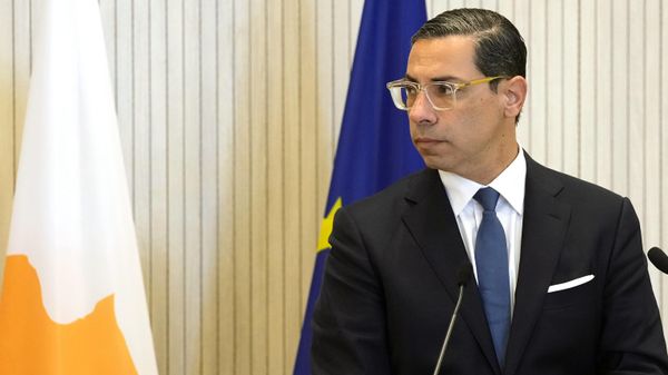 Cyprus' FM Constantinos Kombos listens as his Greek counterpart Nikos Dendias, not pictured, talks to the media during a press conference after a meeting with Israeli counterpart Eli Cohen at the Presidential palace in Nicosia, Cyprus, Friday, March 31, 2023. - Sputnik International