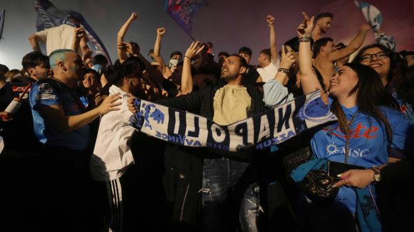 Napoli fans celebrate after winning the Italian league soccer title, in Naples, Italy, Thursday, May 4, 2023. Napoli won its first Italian soccer league title since the days when Diego Maradona played for the club, sealing the trophy with a 1-1 draw at Udinese on Thursday. - Sputnik International