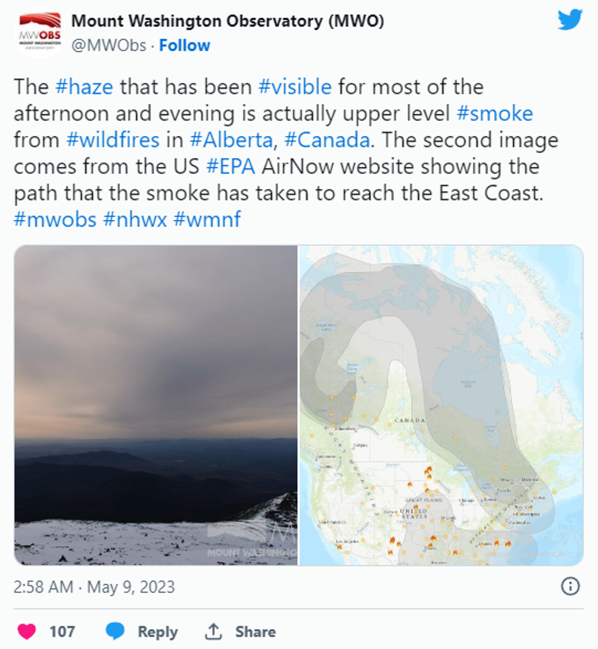 Mount Washington Observatory provides haze map, valid on May, 9. - Sputnik International, 1920, 09.05.2023