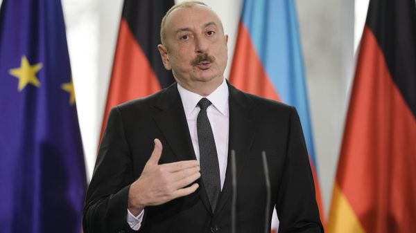 Azerbaijan's President Ilham Aliyev briefs the media during a news conference with German Chancellor Olaf Scholz after a meeting at the Chancellery in Berlin, Germany, Tuesday, March 14, 2023.  - Sputnik International