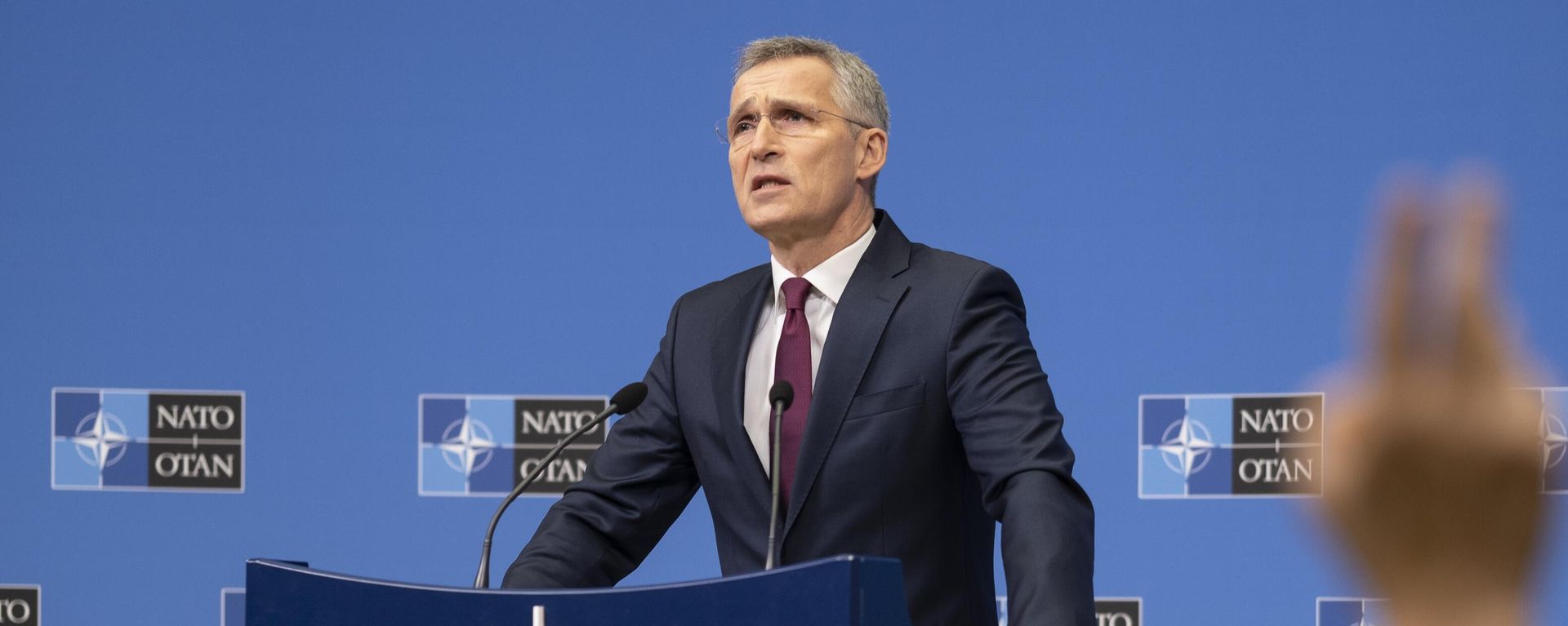 NATO Secretary General Jens Stoltenberg speaks during news conference in Brussel, Belgium. - Sputnik International, 1920, 21.04.2024
