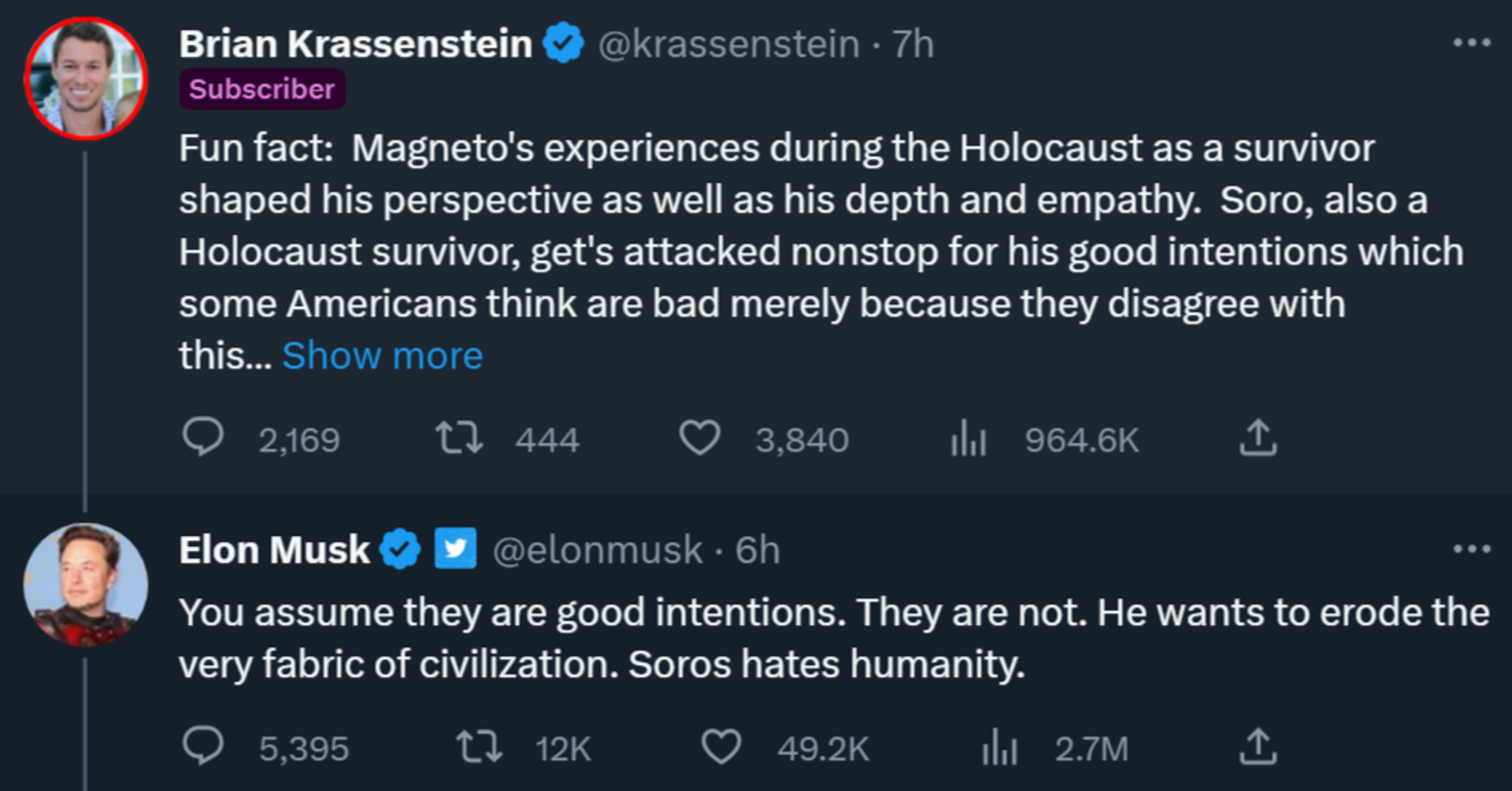 Twitter owner Elon Musk says Open Society Foundations boss George Soros hates humanity in a tweet on May 16 2023 - Sputnik International, 1920, 16.05.2023