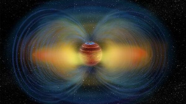 Artist’s impression of an aurora and the surrounding radiation belt of the ultracool dwarf LSR J1835+3259. - Sputnik International