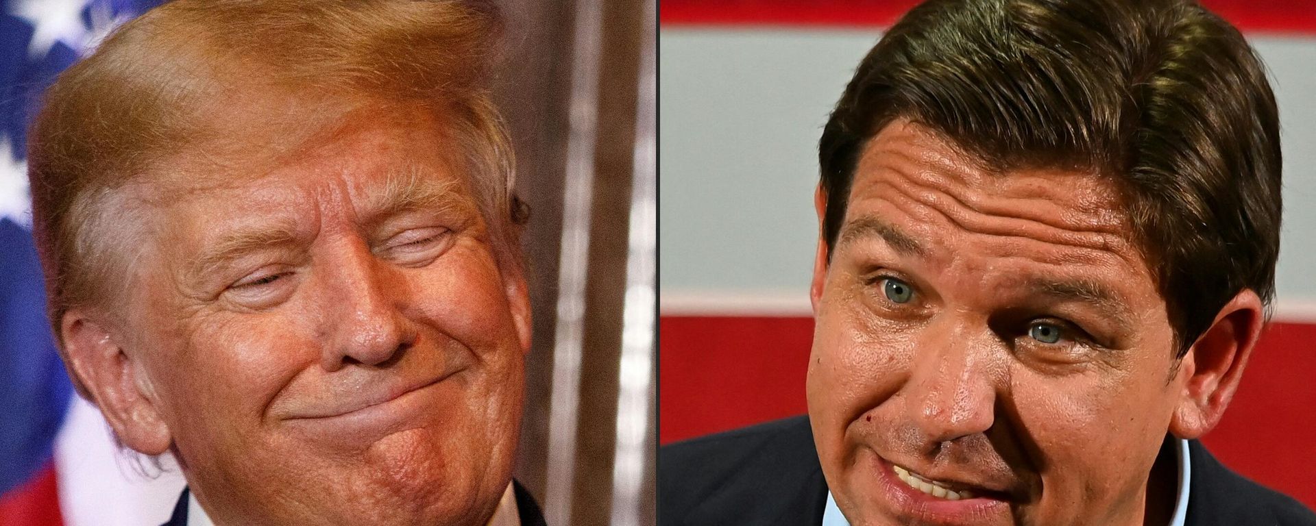 Former US President Donald Trump in Columbia, South Carolina, on January 28, 2023 and Florida Governor Ron DeSantis in Hialeah, Florida, on November 7, 2022 - Sputnik International, 1920, 25.05.2023