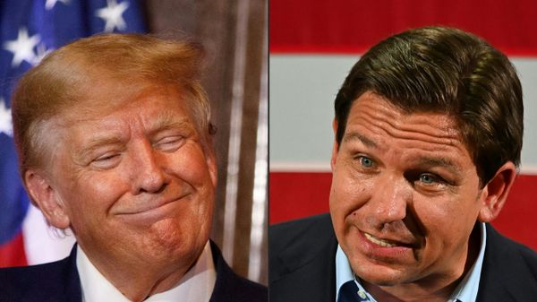 Former US President Donald Trump in Columbia, South Carolina, on January 28, 2023 and Florida Governor Ron DeSantis in Hialeah, Florida, on November 7, 2022 - Sputnik International