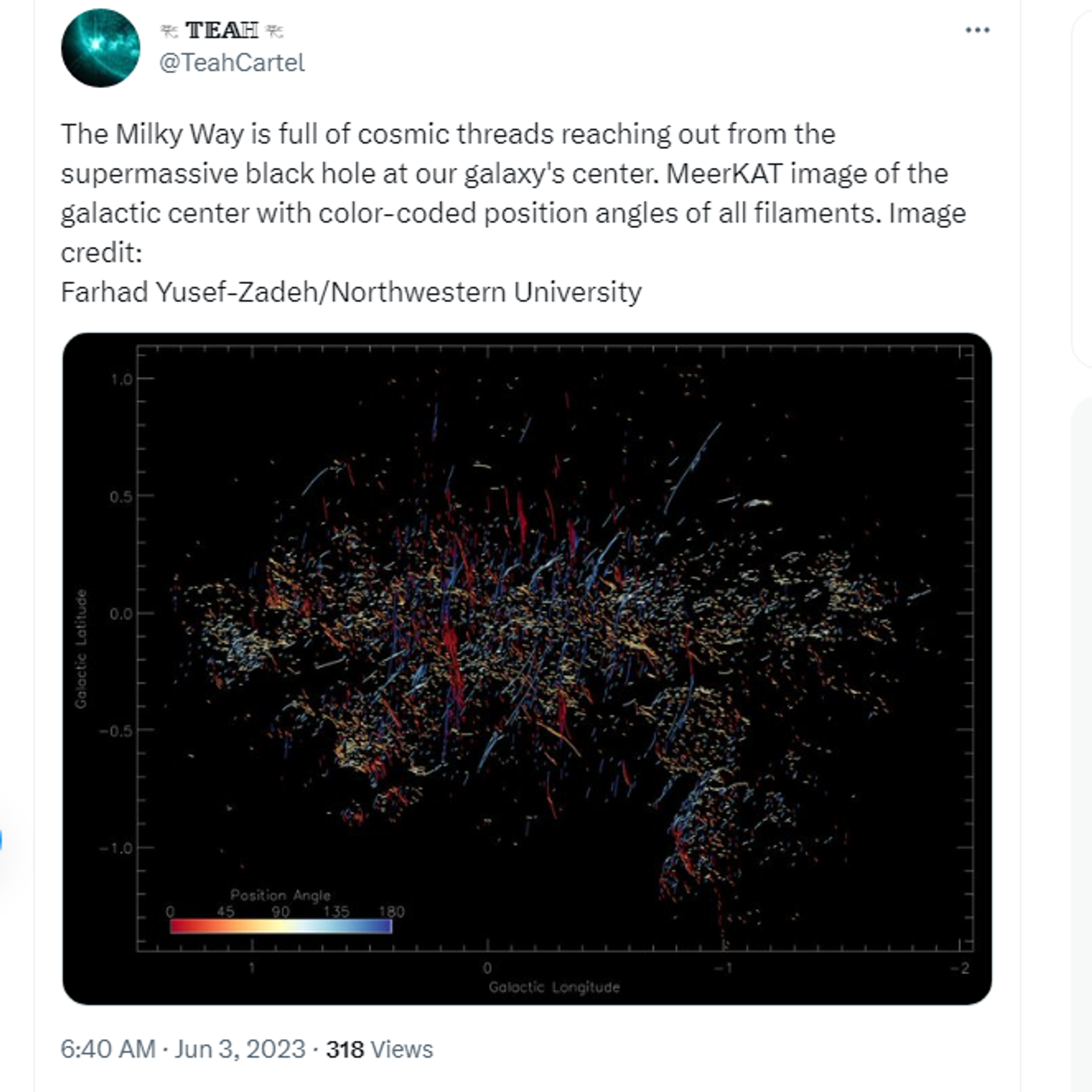 A Twitter screenshot of horizontal cosmic threads - Sputnik International, 1920, 03.06.2023